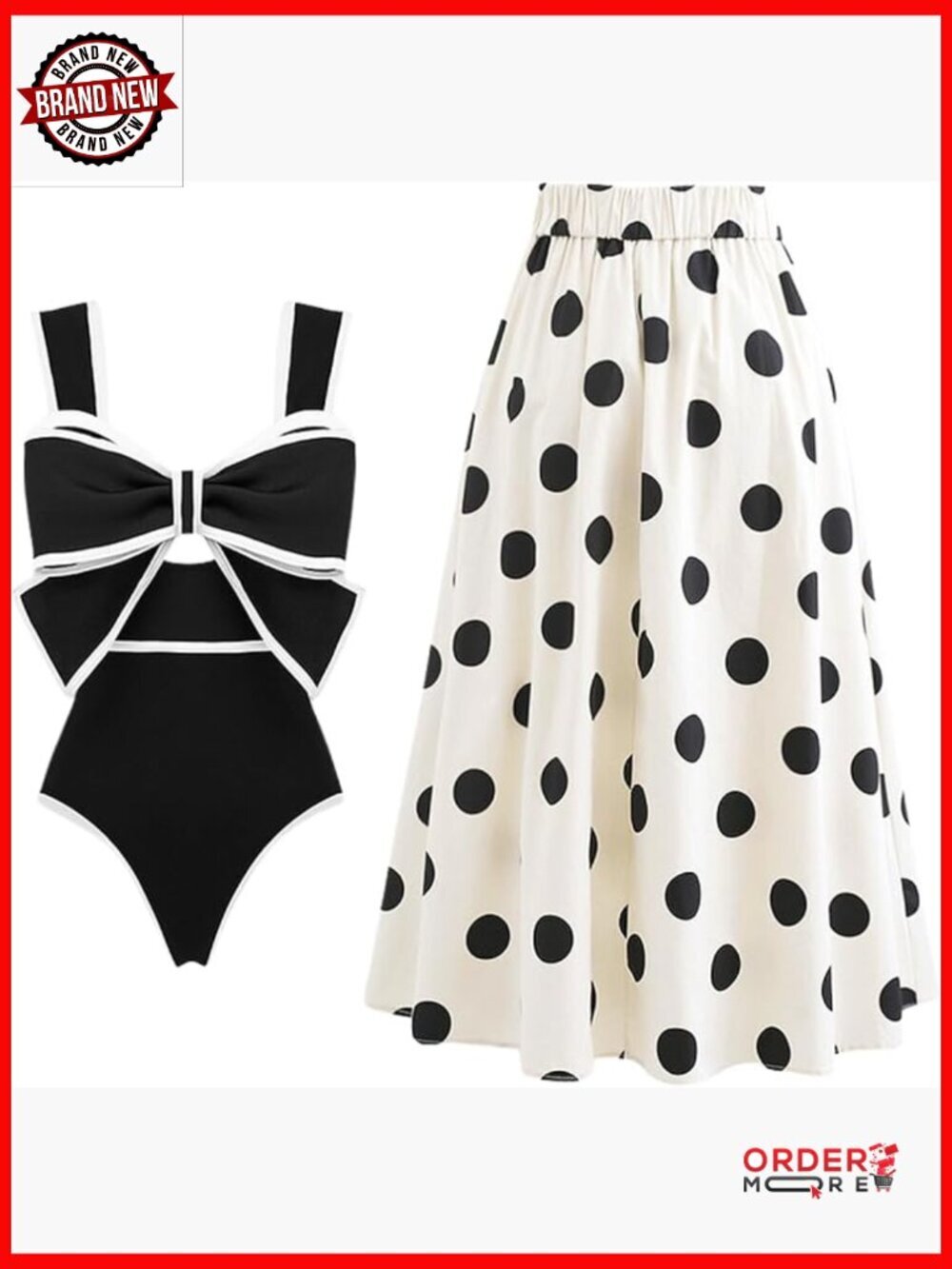 One Piece Swimsuit with Skirt Bow Tie Detail Full Coverage Tankini Set